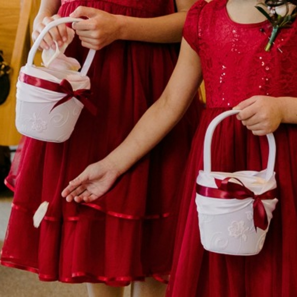 2 White Flower Baskets